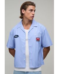 BoohooMAN - Oversized Boxy Stripe Patch Half Sleeve Shirt - Lyst