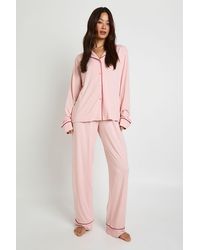 Boohoo - Tall Jersey Piping Detail Long Sleeve Shirt & Trouser Pyjama Set - Lyst