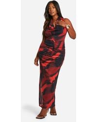 Boohoo - Plus Floral Mesh Cowl Neck Maxi Dress - Lyst