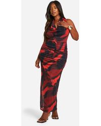 Boohoo - Plus Floral Mesh Cowl Neck Maxi Dress - Lyst