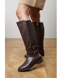 Where's That From - Elaris Double Buckle Detail Stretch Elastic Knee High Riding Boots - Lyst