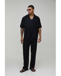 BoohooMAN - Oversized Textured Pleated Shirt & Relaxed Trouser Set - Lyst