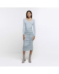 River Island - Bodycon Midi Dress Ruched Cotton - Lyst