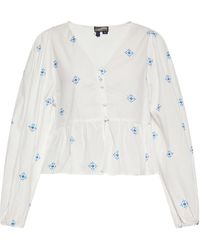 Dreimaster - Blouse Wol Wit Blauw - Lyst
