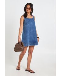 Boohoo - Petite A-Line Square Neck Denim Mini Dress - Lyst