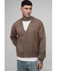 BoohooMAN - Tall Relaxed Boxy Brushed Knitted Cardigan - Lyst