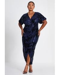 Quiz - Curve Floral Sequin Wrap Batwing Midi Dress - Lyst