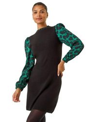 Roman - Animal Print Mix Frill Short Dress - Lyst