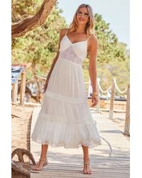 Sosandar - Petite Crochet Detail Tiered Hem Maxi Dress - Lyst
