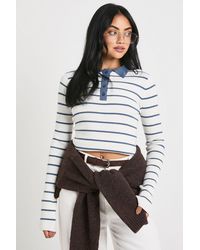 Boohoo - Stripe Collar Fine Knit Top - Lyst