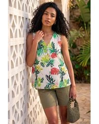 Roman - Leaf Print Pleat V-Neck Vest Top - Lyst