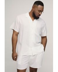 BoohooMAN - Plus Holiday Linen Blend Regular Shirt & Relaxed Short Set - Lyst