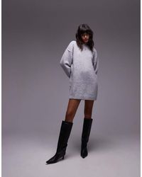 TOPSHOP - Knitted Oversized Crew Mini Dress With Exposed Seam Detail - Lyst