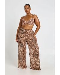 Boohoo - Plus Abstract Print Chiffon Wide Leg Beach Trouser - Lyst