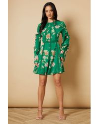 Oasis - Floral Chiffon Lace Trim Mini Dress - Lyst