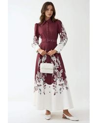 Hiccup - Printed Long Sleeve Maxi Dress With Belt - Lyst