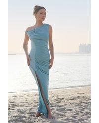 Quiz - Rhinestone Ruched One Shoulder Maxi Dress - Lyst
