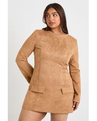 Boohoo - Plus Faux Suede Flared Sleeve A Line Mini Dress - Lyst