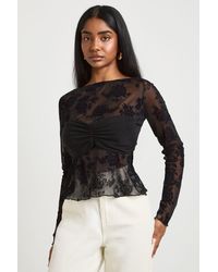 Boohoo - Floral Flocked Mesh Twist Front Crop Top - Lyst