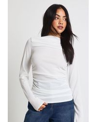 Boohoo - Ribbed Draped Front Long Sleeve Top - Lyst