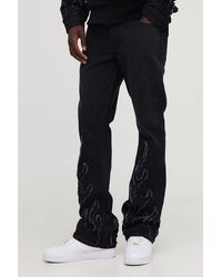 BoohooMAN - Flame Applique Stacked Slim Fit Flared Jeans - Lyst