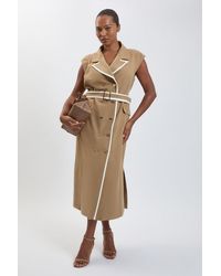 Karen Millen - Plus Size Double Breasted Belted Tipped Tailored Midi Dress - Lyst