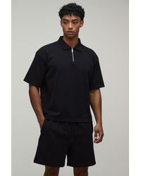 BoohooMAN - Oversized Boxy Interlock Half Sleeve Polo And Pintuck Short Set - Lyst