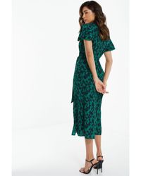 Quiz - Bottle Green Animal Print Wrap Midi Dress - Lyst