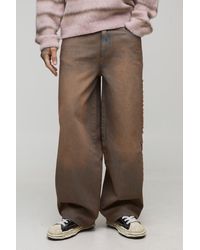BoohooMAN - Tall Raw Applique Baggy Fit Washed Jeans - Lyst