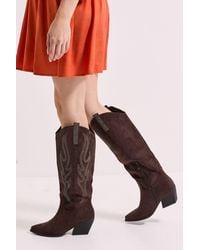 Faith - Remi Faux Suede Knee High Western Cowboy Boots - Lyst