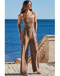 Sosandar - Camel Belted Utility Bandeau Jumpsuit - Lyst
