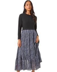 Roman - Petite Contrast Tiered Midi Dress - Lyst