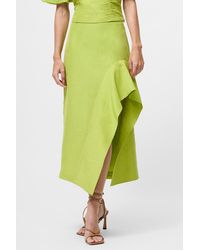 French Connection - Linen Blend Frill Hem Split Midi Skirt - Lyst