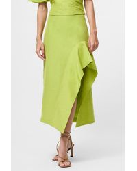 French Connection - Linen Blend Frill Hem Split Midi Skirt - Lyst