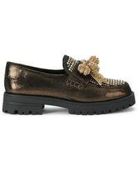Kurt Geiger - Leather Bow Crystal Loafer Loafers - Lyst