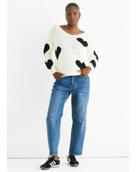 Gini London - Weißer Pullover Mit V-Ausschnitt Und Übergroßem Herzmuster - Lyst