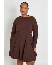 Boohoo - Plus Bengaline Pleated Long Sleeve Skater Dress - Lyst