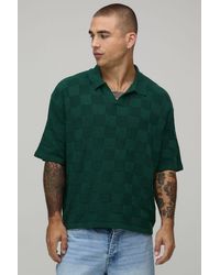 BoohooMAN - Oversized Boxy Checker Board Knitted Polo - Lyst
