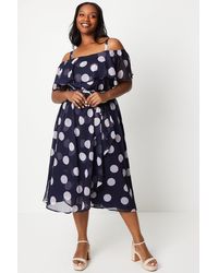 Wallis - Curve Spot Ruffle Front Midi Dress - Lyst