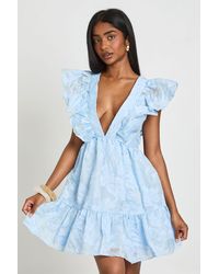 Boohoo - Floral Burnout Lace Up Back Mini Dress - Lyst