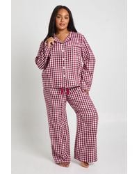 Boohoo - Plus Soft Touch Gingham Long Sleeve Shirt And Trouser Pyjama Set - Lyst