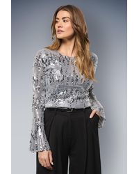 Wallis - Sequin Flared Sleeve Top - Lyst