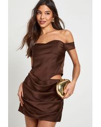 Boohoo - Satin Bardot Corset Top - Lyst