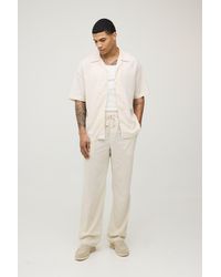 BoohooMAN - Holiday Linen Blend Oversized Shirt & Relaxed Trouser Set - Lyst
