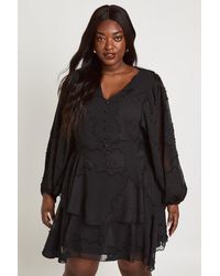 Boohoo - Plus Floral Burnout Volume Sleeve Ruffle Hem Skater Dress - Lyst