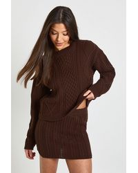 Boohoo - Crew Neck Cable Knit Jumper And Mini Skirt - Lyst
