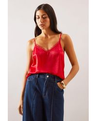 Wallis - Lace Trim Satin Cami Top - Lyst