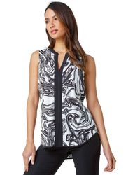 Roman - Sleeveless V-Neck Marble Print Stretch Top - Lyst