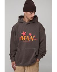BoohooMAN - Washed Oversized Star Printed Hoodie Cotton - Lyst