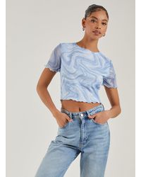 Pink Vanilla - Swirl Print Capped Sleeve Mesh Top - Lyst